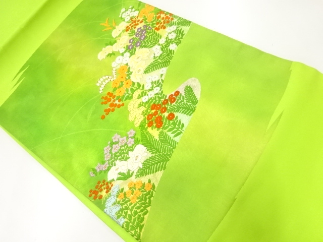 JAPANESE KIMONO / NAGOYA OBI / SILK / WOVEN STREAM & FLORAL PLANTS